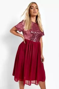 Шифоновое платье с пайетками Boohoo, ягодный