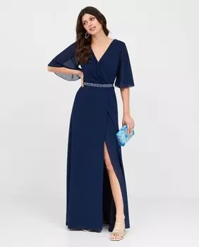 Шифоновое платье с перекрестным вырезом Veneno En La Piel, темно-синий