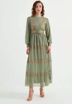 Шифоновое платье с поясом Herita, зеленый