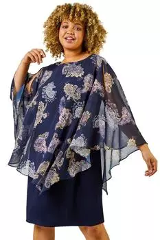 Шифоновое платье с принтом "Пейсли" Curve Roman, синий
