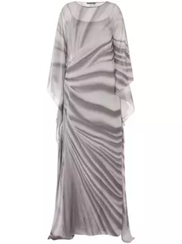 Шифоновое платье с принтом trompe l'oeil Alberta Ferretti, серый