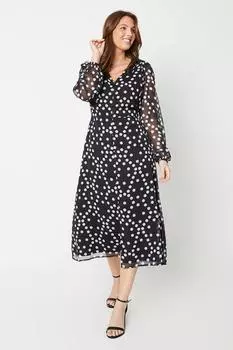 Шифоновое платье с точечными пуговицами Wallis, черный