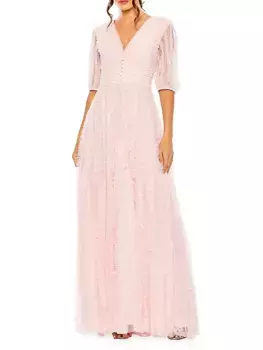 Шифоновое платье с V-образным вырезом и оборками Mac Duggal, цвет rose