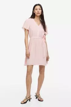 Шифоновое платье с V-образным вырезом H&M, светло-розовый