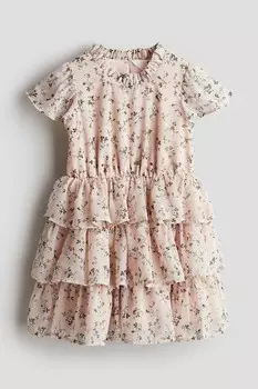 Шифоновое платье с воланами H&M, розовый
