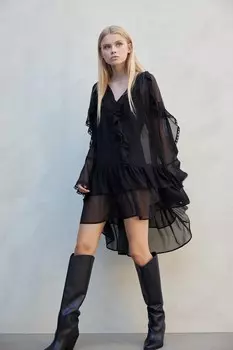 Шифоновое платье с воланами H&M, черный