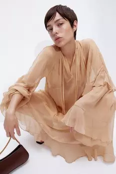 Шифоновое платье с воланами H&M, бежевый