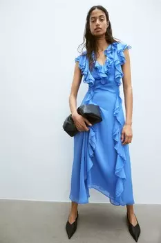 Шифоновое платье с воланами H&M, синий