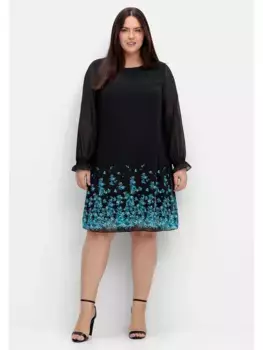 Шифоновое платье Sheego "Большие размеры" с цветочным принтом по подолу, на подкладке, черный