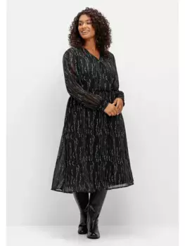 Шифоновое платье Sheego "Большие размеры" с принтом по всей поверхности, с запахом, черный