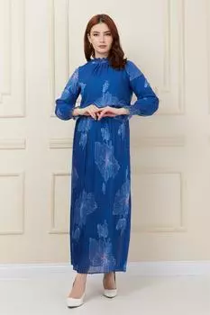 Шифоновое платье со сборками спереди Indigo Olcay, темно-синий