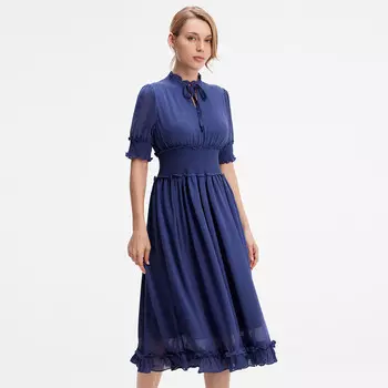 Шифоновое платье со смокингом и небольшими рюшами S&J Weekends, синий