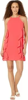 Шифоновое платье свободного кроя с бретелькой и рюшами по шву Vince Camuto, цвет Papaya