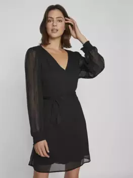 Шифоновое платье Vila "VIFALIA SMOCK V-NECK L/S DRESS - NOOS", черный