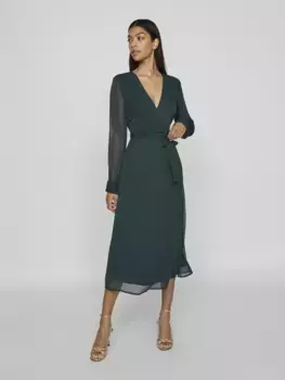 Шифоновое платье Vila "VIFALIA V-NECK L/S MIDI DRESS - NOOS", цвет Scarab