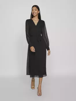 Шифоновое платье Vila "VIFALIA V-NECK L/S MIDI DRESS - NOOS", черный