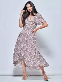 Шифоновое плиссированное платье миди с рукавами ангела Jolie Moi, розовый мульти