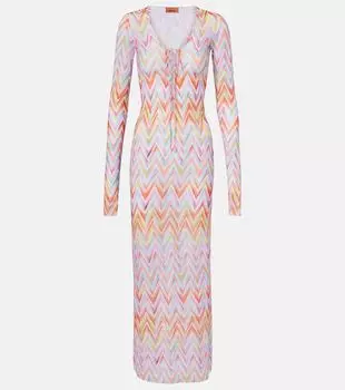 Шифоновое пляжное платье с шевроном Missoni, Multicolor Micro Chevron