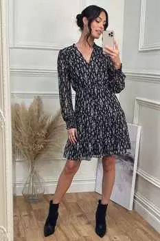 Шифоновое свободное платье с принтом Ditsy Jolie Moi, черный