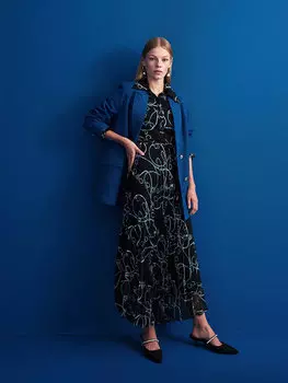 Шифоновое женское платье-рубашка с длинным рукавом с рисунком LCWAIKIKI Classic