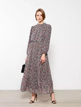 Шифоновое женское платье с длинным рукавом и воротником-стойкой с оборками LCWAIKIKI Classic