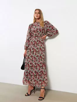 Шифоновое женское платье с длинным рукавом и воротником-стойкой с оборками LCWAIKIKI Classic