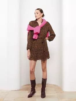 Шифоновое женское платье с воротником-стойкой и длинным рукавом LCW Vision