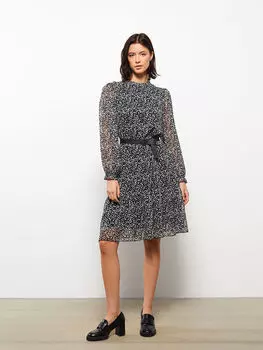 Шифоновое женское платье с воротником-стойкой и длинным рукавом LCWAIKIKI Classic