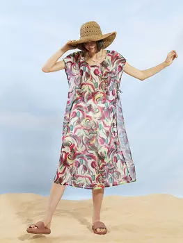 Шифоновое женское пляжное платье с круглым вырезом и узором без рукавов LCW Dream