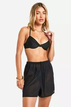 Шифоновые пляжные шорты с завязками boohoo, черный