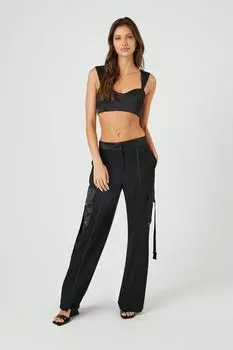 Шифоновые широкие брюки-карго в стиле милитари Forever 21, черный