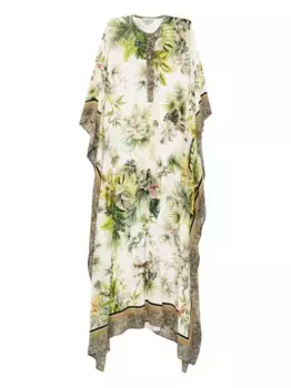 Шифоновый кафтан с принтом саванна Elie Saab, зеленый
