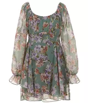 Шифоновый комбинезон с длинными рукавами и цветочным принтом Allison & Kelly для больших девочек 7–16 лет, зеленый