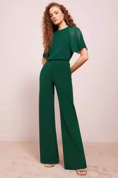 Шифоновый комбинезон с широкими рукавами и расклешенными штанинами Friends Like These, зеленый