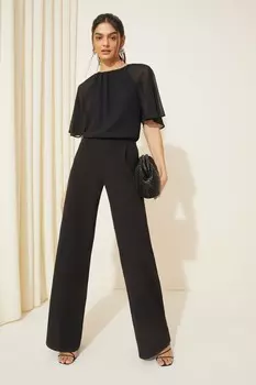 Шифоновый комбинезон с широкими штанинами и расклешенными рукавами Friends Like These, черный