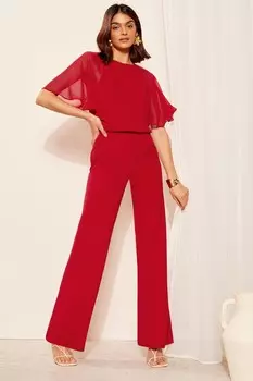 Шифоновый комбинезон с широкими штанинами и расклешенными рукавами Friends Like These, красный