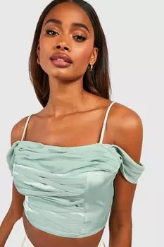 Шифоновый корсетовый топ на шнуровке Boohoo, шалфей