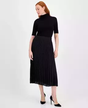 Шифоновый плиссированный юбка на резинке Anne Klein, черный