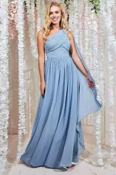 Шифоновый шарф со складками на одно плечо макси Goddiva, синий