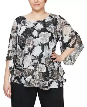 Шифоновый топ больших размеров с цветочным принтом Alex Evenings, мультиколор