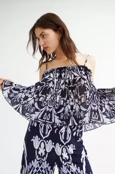 Шифоновый топ H&amp;M, темно-синий/пейсли