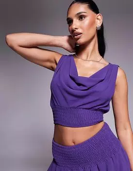 Шифоновый топ Missyempire с воротником-хомутиком и сборками, фиолетовый цвет