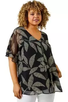 Шифоновый топ с абстрактным принтом Curve Roman, черный