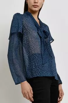 Шифоновый топ с бантиком и животными River Island, синий