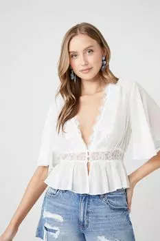 Шифоновый топ с кружевной отделкой Forever 21, белый