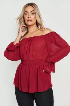 шифоновый топ с открытыми плечами Boohoo, ягодный