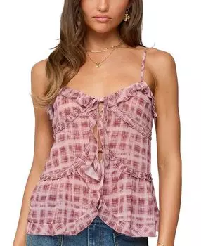 Шифоновый топ с принтом, завязкой спереди и рюшами Edikted, розовый