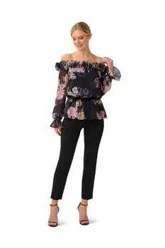 Шифоновый топ с розеткой Adrianna Papell, черный