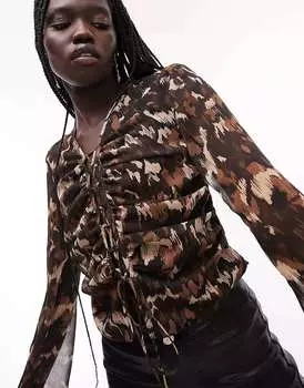 Шифоновый топ с завязками на рукавах Topshop нейтрального цвета