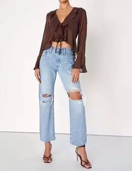 Шифоновый топ с завязкой спереди, коричневый Lulus